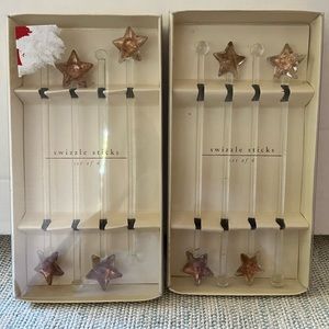 PIER 1 IMPORTS Swizzle Sticks Stars Bronze Gold Glass Drink Stirs